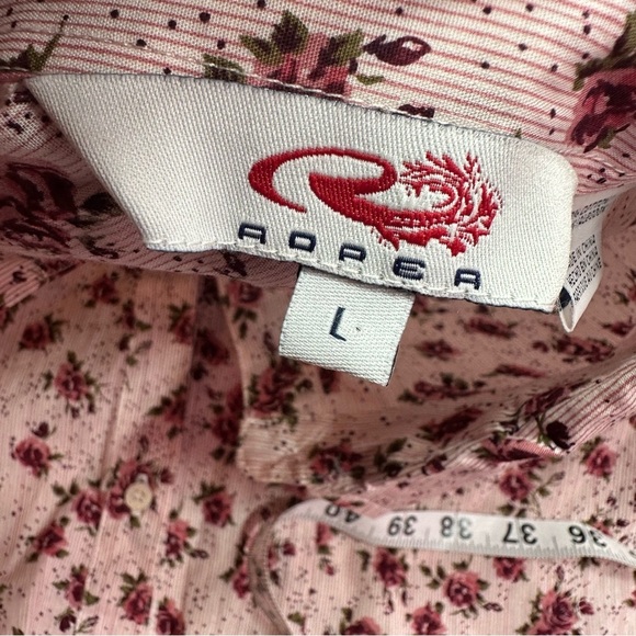 roper boho western Floral Button-Up Women's Top sz large 100% Cotton - Picture 7 of 10